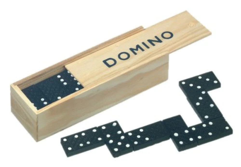 Holz-Dominospiel – Klassisches Domino Set mit 28 Steinen in Holzkiste