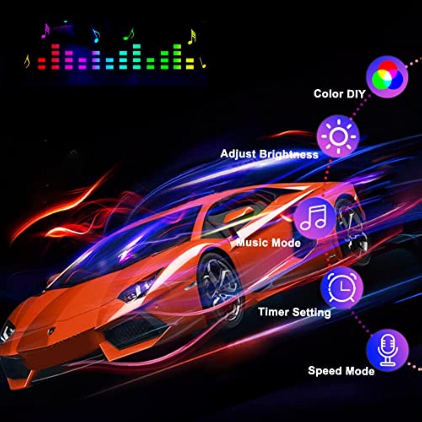 Auto LED Innenraumbeleuchtung RGB App Steuerung 8 Farben Musik Sync