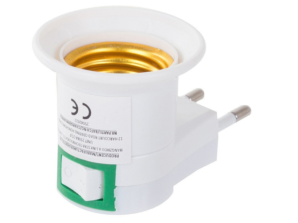 E27 Glühbirnen Adapter mit Schalter 230V – Steckdosenadapter Weiß Kunststoff