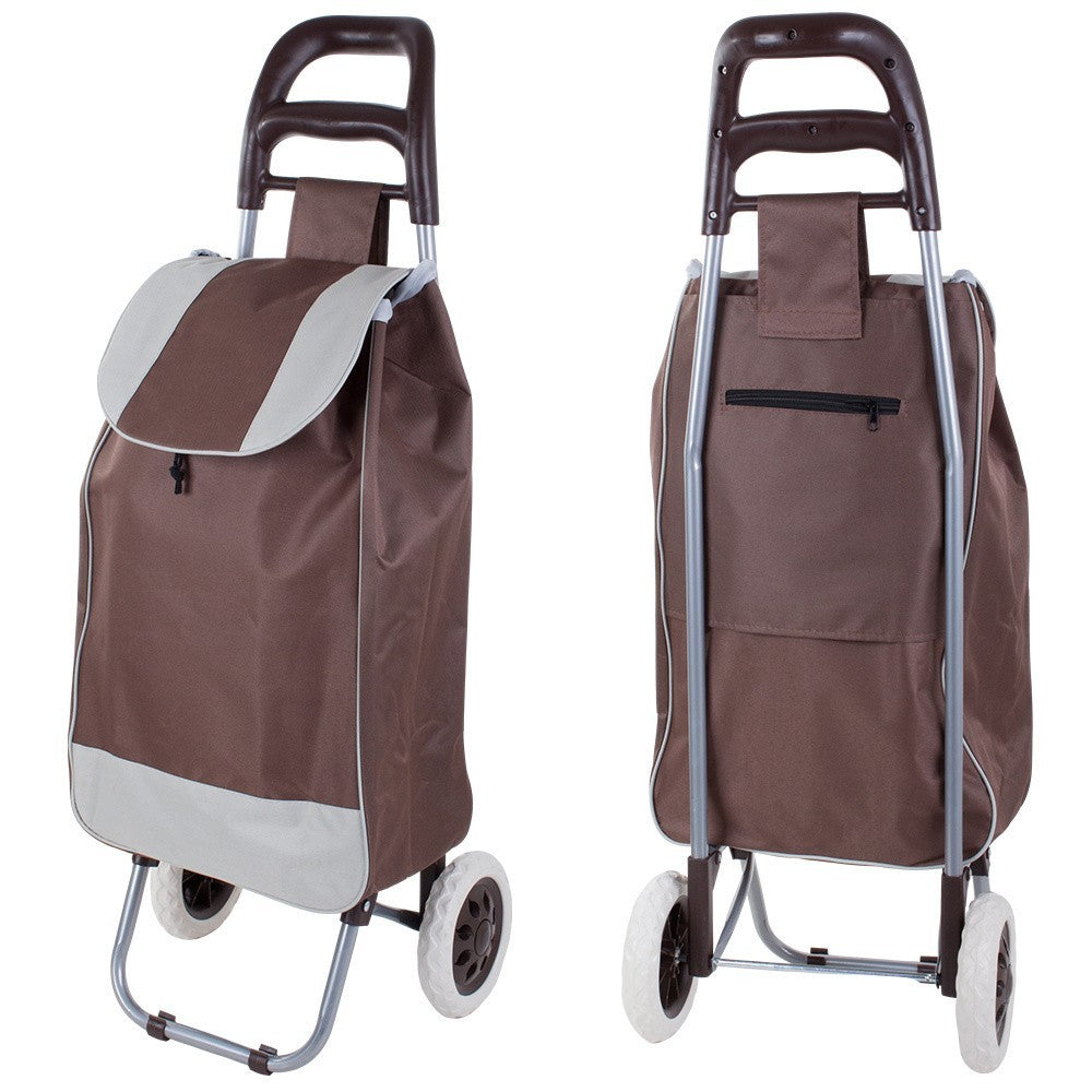 Einkaufstrolley faltbar Tasche auf Rädern stabil wasserdicht Braun 94cm