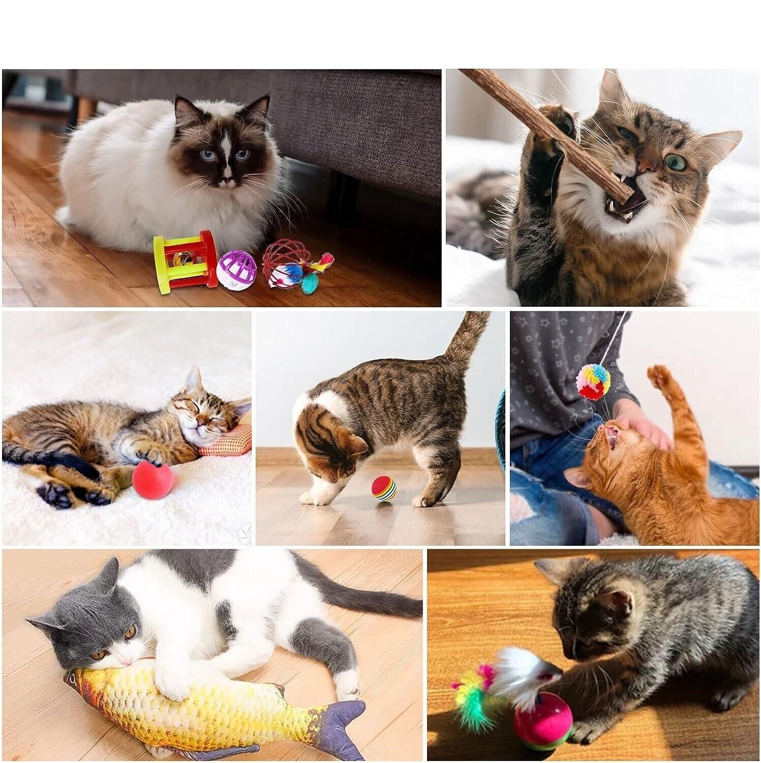 Katzenspielzeug Set 33 tlg. mit Katzentunnel Mäuse Bälle Federn Katzen Spielzeug