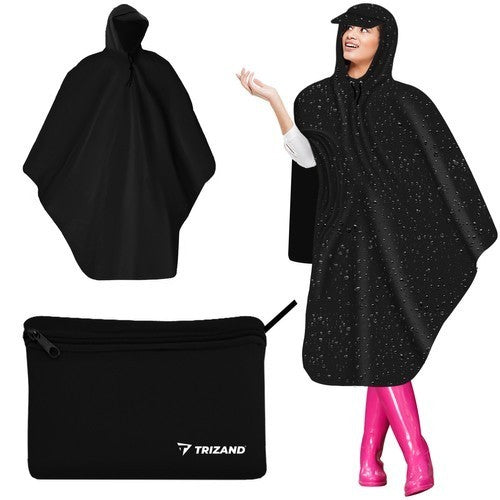 Regenponcho mit Kapuze Visier Schwarz Universal Wandern Angeln Festival