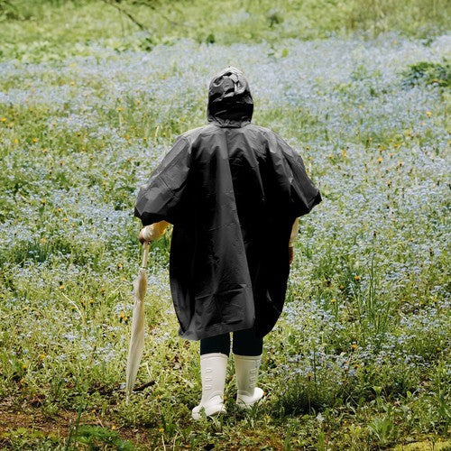Regenponcho mit Kapuze Visier Schwarz Universal Wandern Angeln Festival