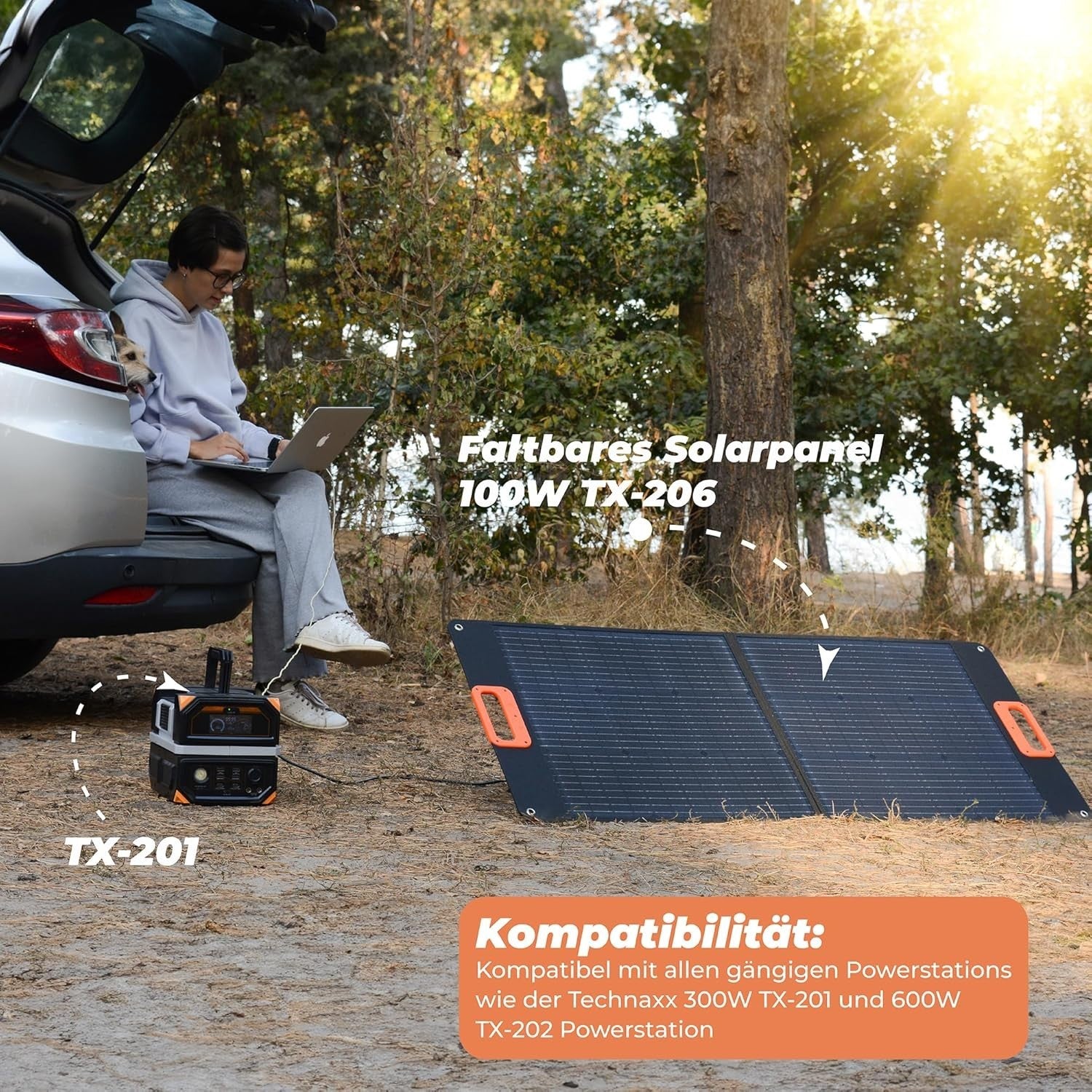 Technaxx Solarpanel 100W faltbar TX-206 Camping Outdoor tragbares Ladegerät