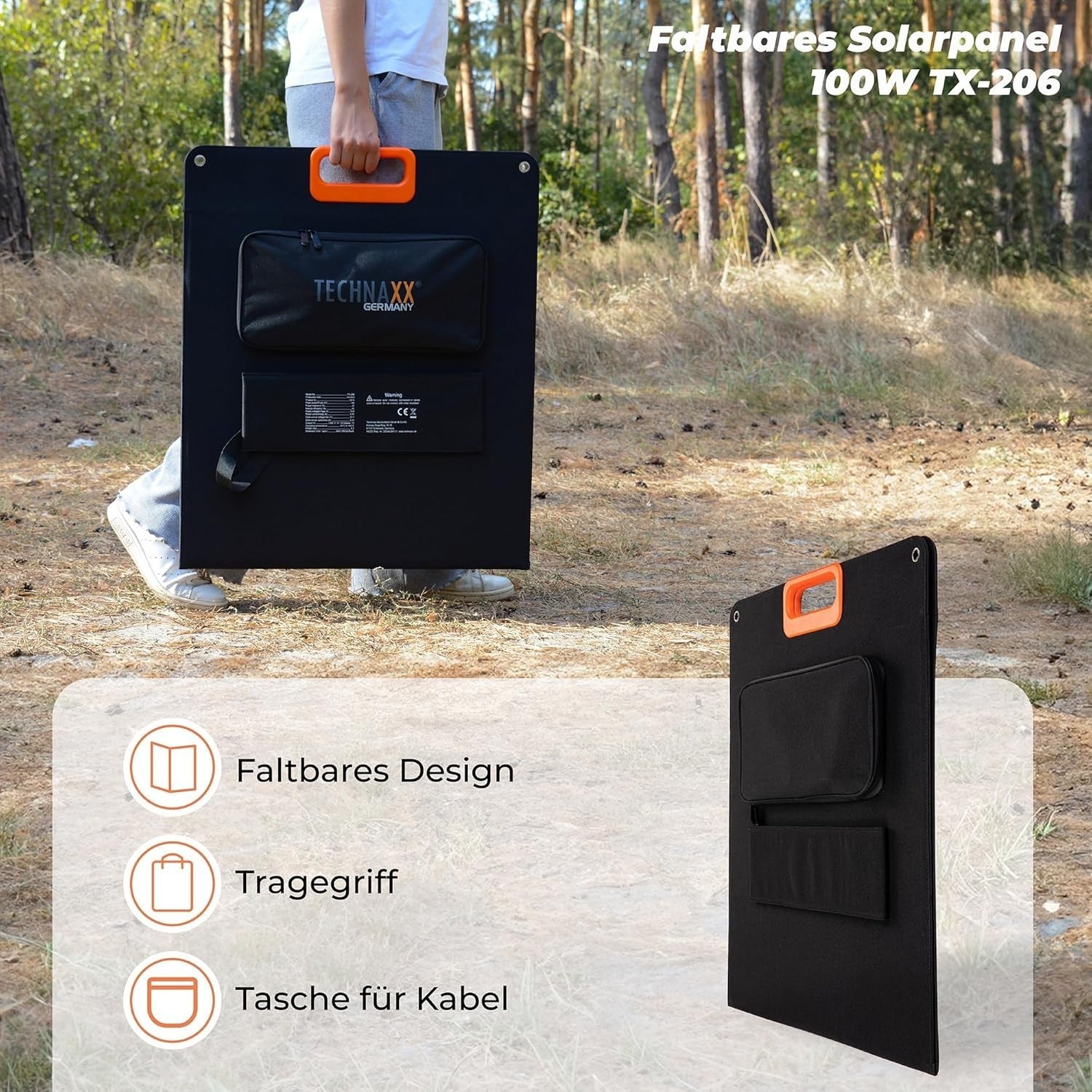 Technaxx Solarpanel 100W faltbar TX-206 Camping Outdoor tragbares Ladegerät