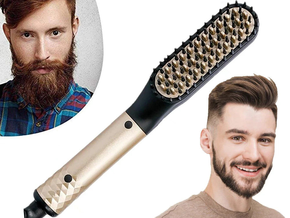 Elektrische Bart & Haarbürste für Männer–2 Heizstufen, Keramikbeschichtung, Gold