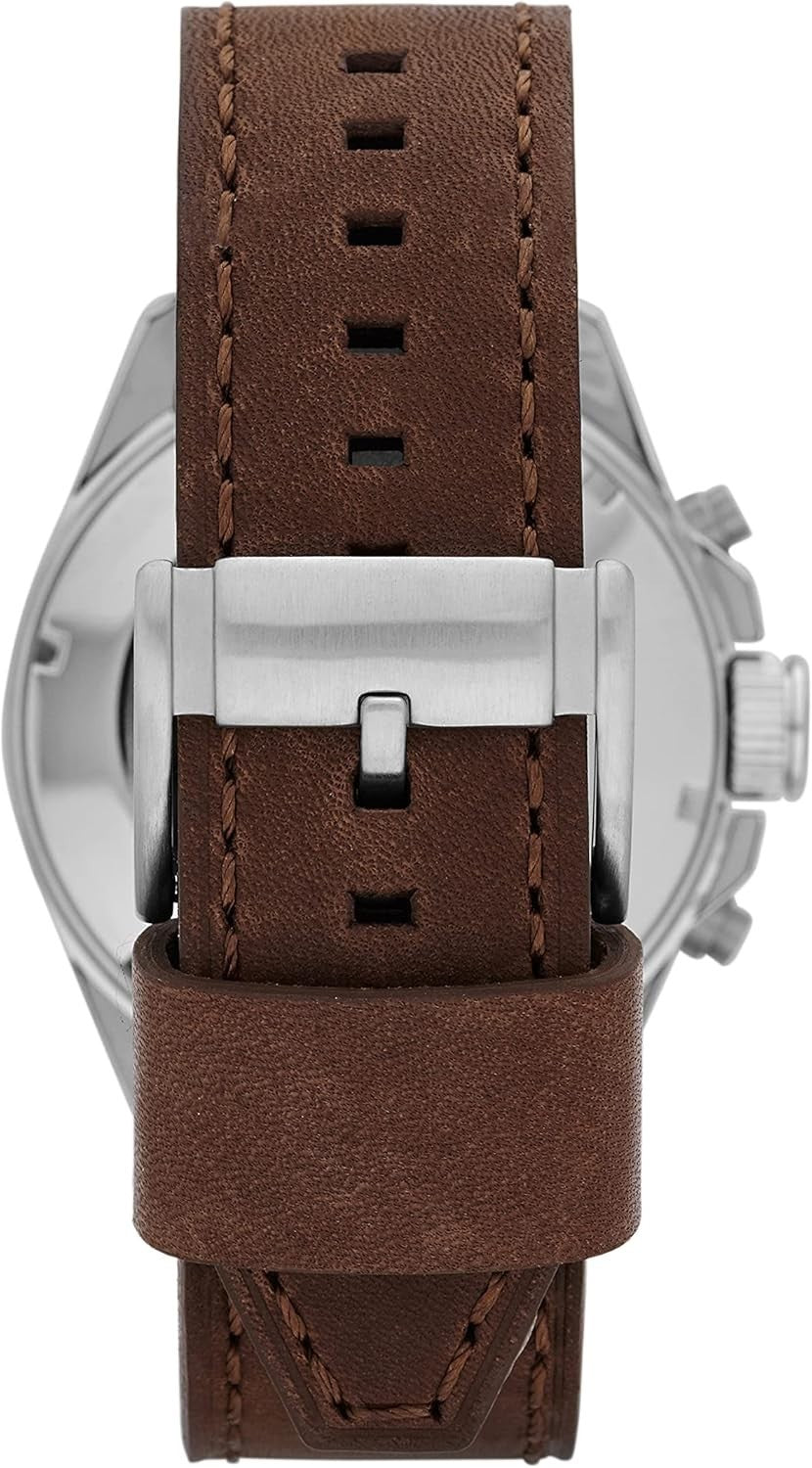FOSSIL Decker Herrenuhr – Quarz Chronograph mit braunem Lederarmband & Edelstahlgehäuse | 44mm, wasserdicht bis 100 m