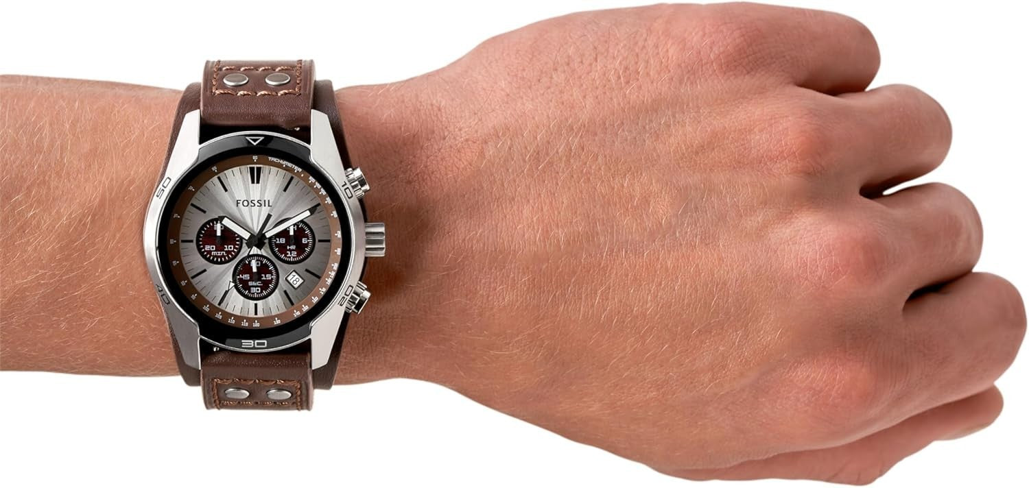 FOSSIL Coachman Herrenuhr – Chronograph mit Quarzwerk & Echtlederarmband | 45mm Edelstahlgehäuse, braunes Zifferblatt, wasserdicht bis 100 m