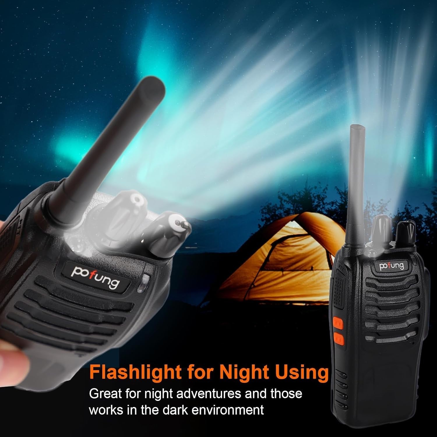 2x POFUNK Walkie Talkie PMR446 Funkgeräte LED Lampe Headset USB Schwarz