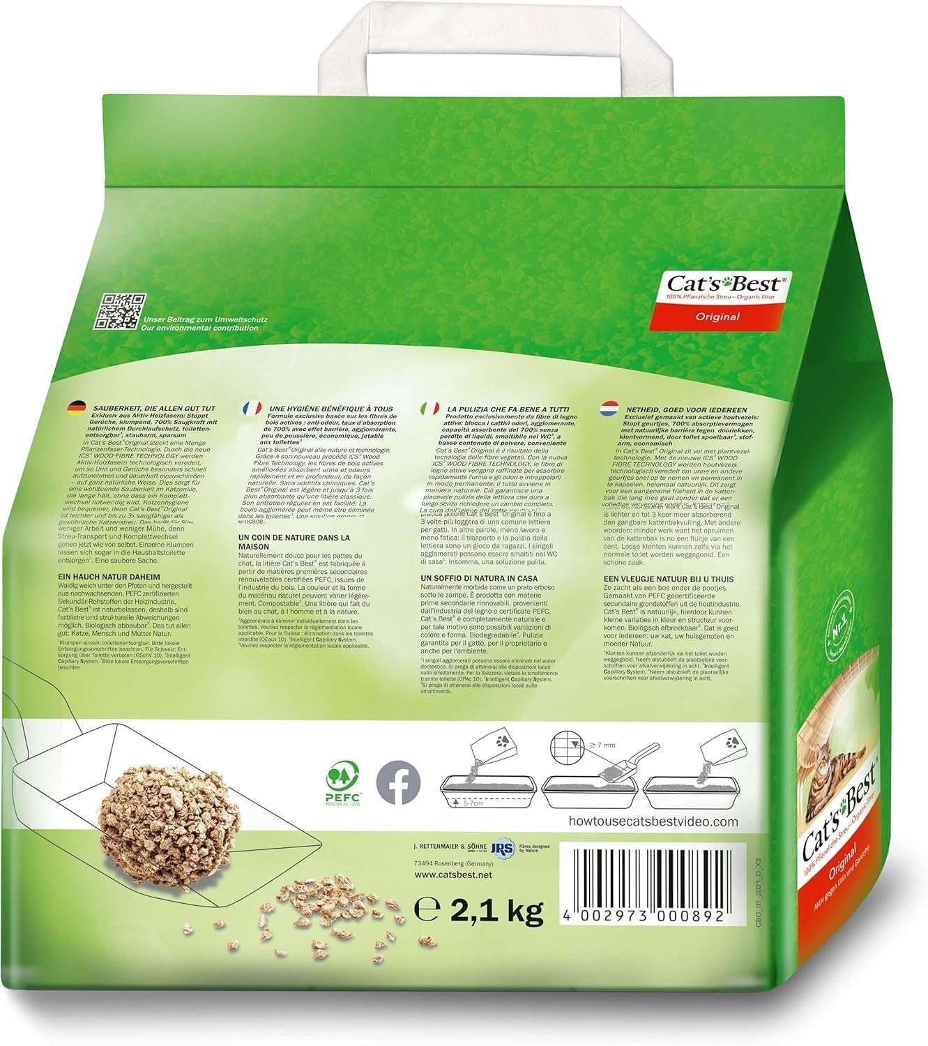 Cat’s Best Katzenstreu 2.1kg/5L Pflanzlich Klumpend Geruchsbindend