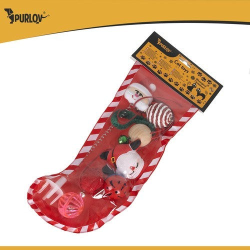 PURLOV Katzenspielzeug Set 6-tlg Weihnachten Bälle Federn Glöckchen