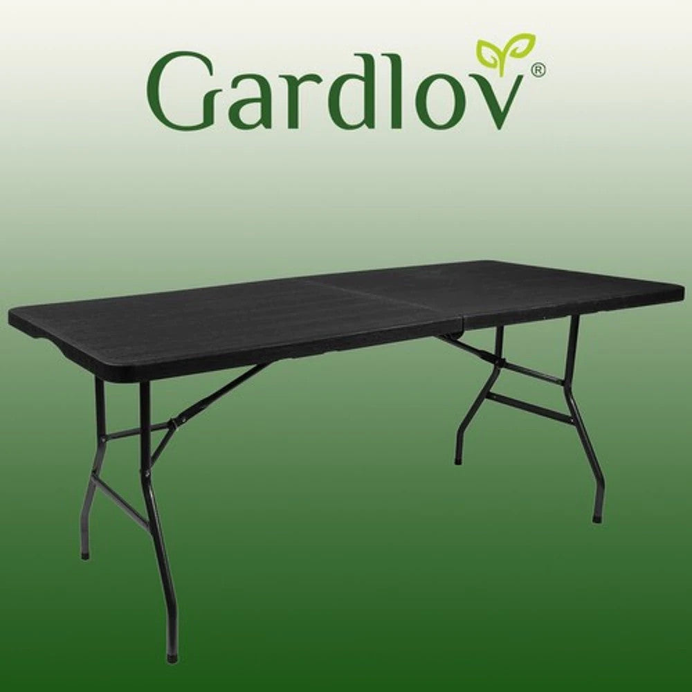 Klappbarer Gartentisch 180cm Schwarz HDPE Koffertisch Camping Party