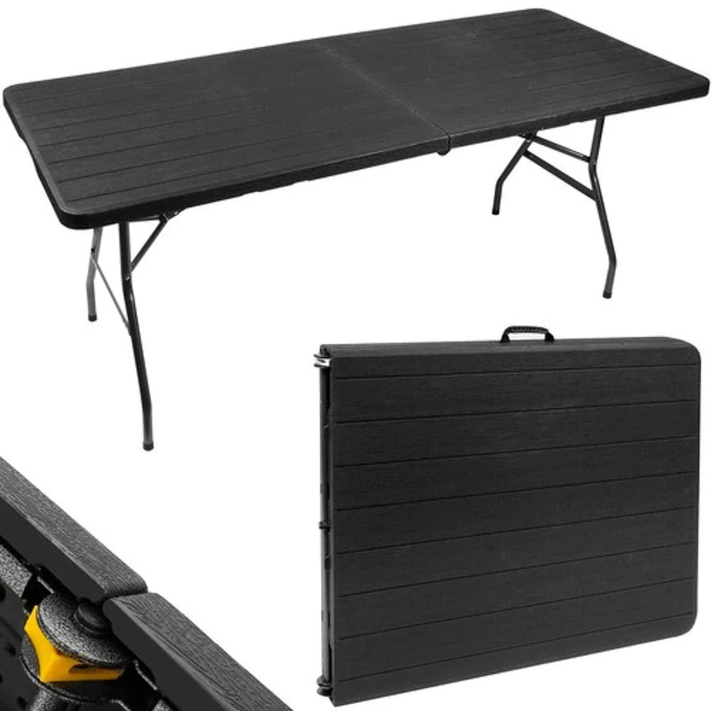 Klappbarer Gartentisch 180cm Schwarz HDPE Koffertisch Camping Party