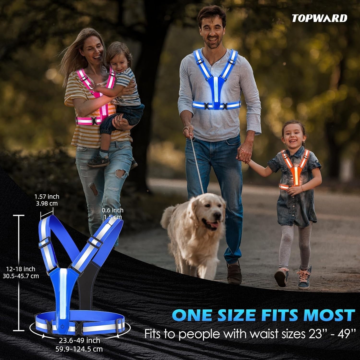LED Warnweste USB-C Aufladbar Reflektorweste Fahrrad Joggen Motorrad -Blau