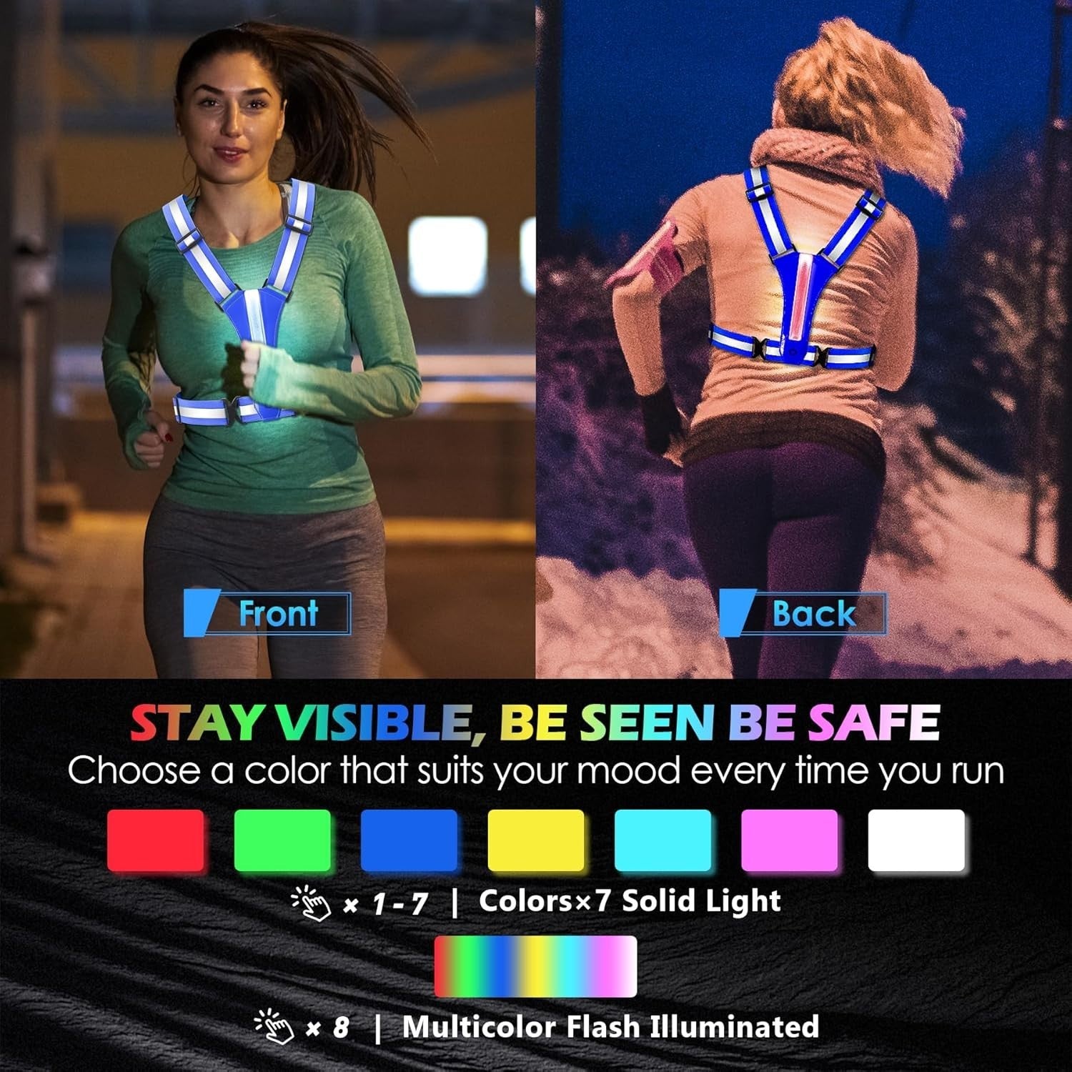 LED Warnweste USB-C Aufladbar Reflektorweste Fahrrad Joggen Motorrad -Blau
