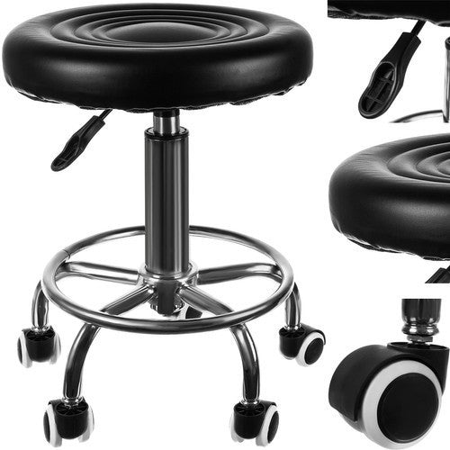 Friseurhocker & Werkstatthocker – Höhenverstellbarer Rollhocker mit Fußstütze, PU-Sitz & 150 kg Tragkraft