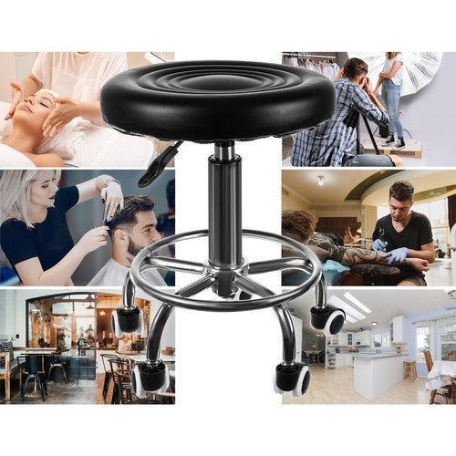 Friseurhocker & Werkstatthocker – Höhenverstellbarer Rollhocker mit Fußstütze, PU-Sitz & 150 kg Tragkraft