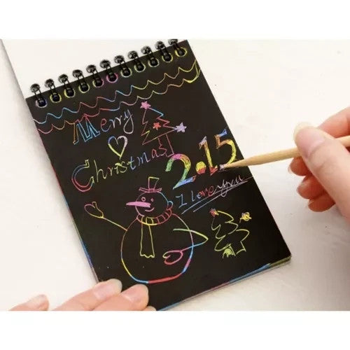 Kratzbuch Set 10 Blätter 20x14cm mit Holzstift Malen Farb Scratch Buch 🎨✨