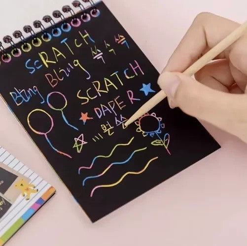 Kratzbuch Set 10 Blätter 20x14cm mit Holzstift Malen Farb Scratch Buch 🎨✨