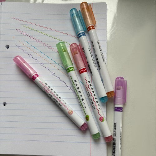 6x Kurvenstifte Textmarker Set 🌈 Muster Marker Kinder Schule Notizen