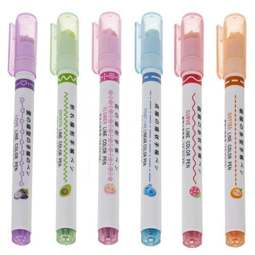 6x Kurvenstifte Textmarker Set 🌈 Muster Marker Kinder Schule Notizen