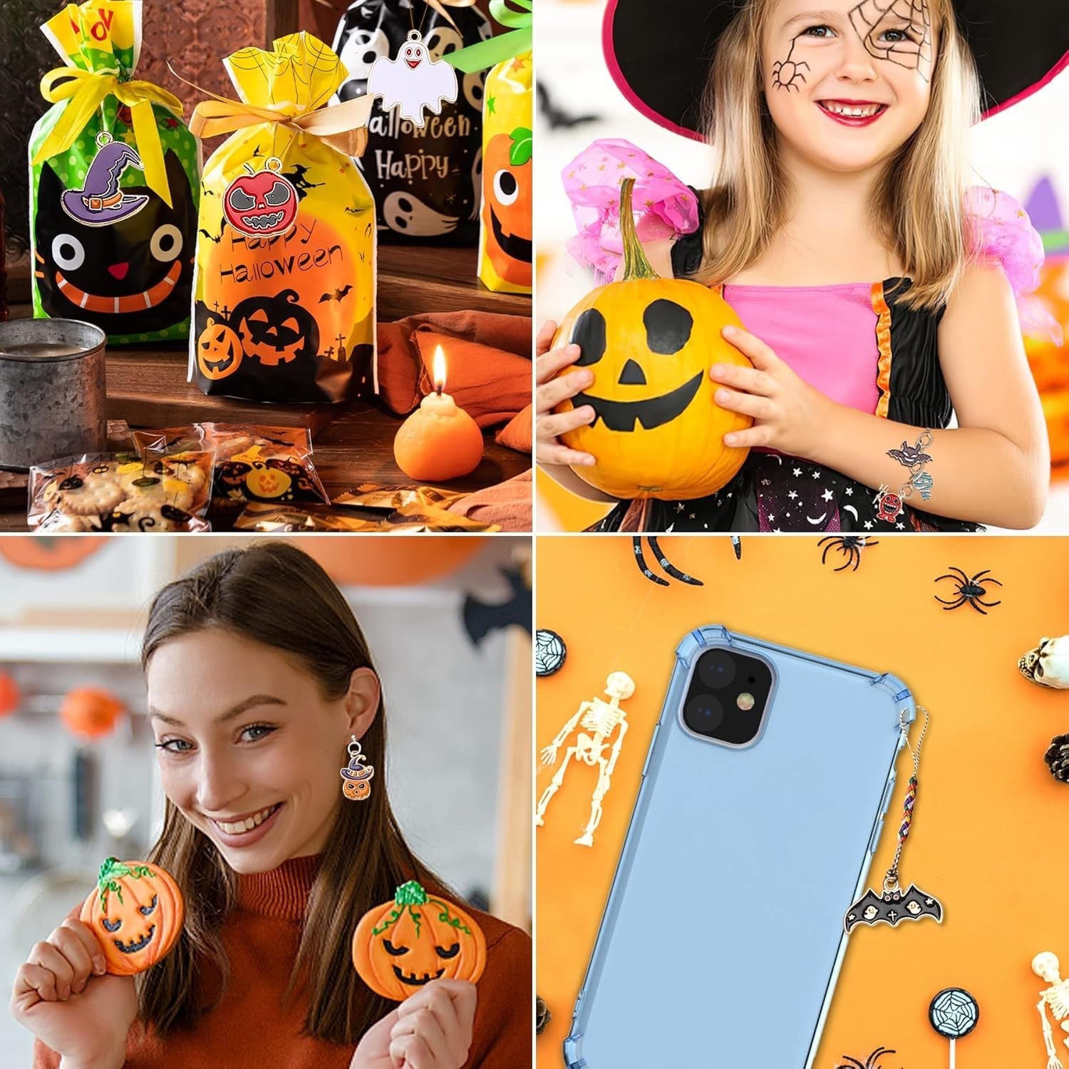 10 Stück Halloween Charms Mix – Gold Emaille Anhänger für Schmuck & Deko