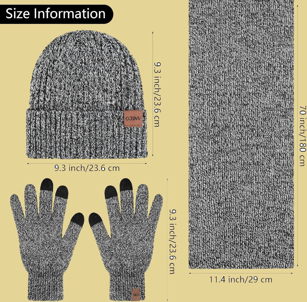 schal handschuhe mütze set herren Herren Winterset 4-teilig 🧣 Mütze Schal Handschuhe Ohrenwärmer Strick