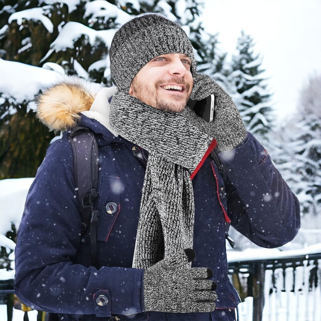herren winterset mütze schal handschuhe Herren Winterset 4-teilig 🧣 Mütze Schal Handschuhe Ohrenwärmer Strick