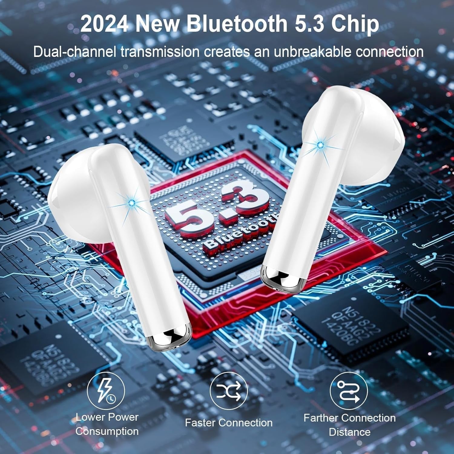 Bluetooth 5.3 In Ear Kopfhörer Kabellos 50h HiFi IP7 Wasserdicht Noise Cancel 🎧