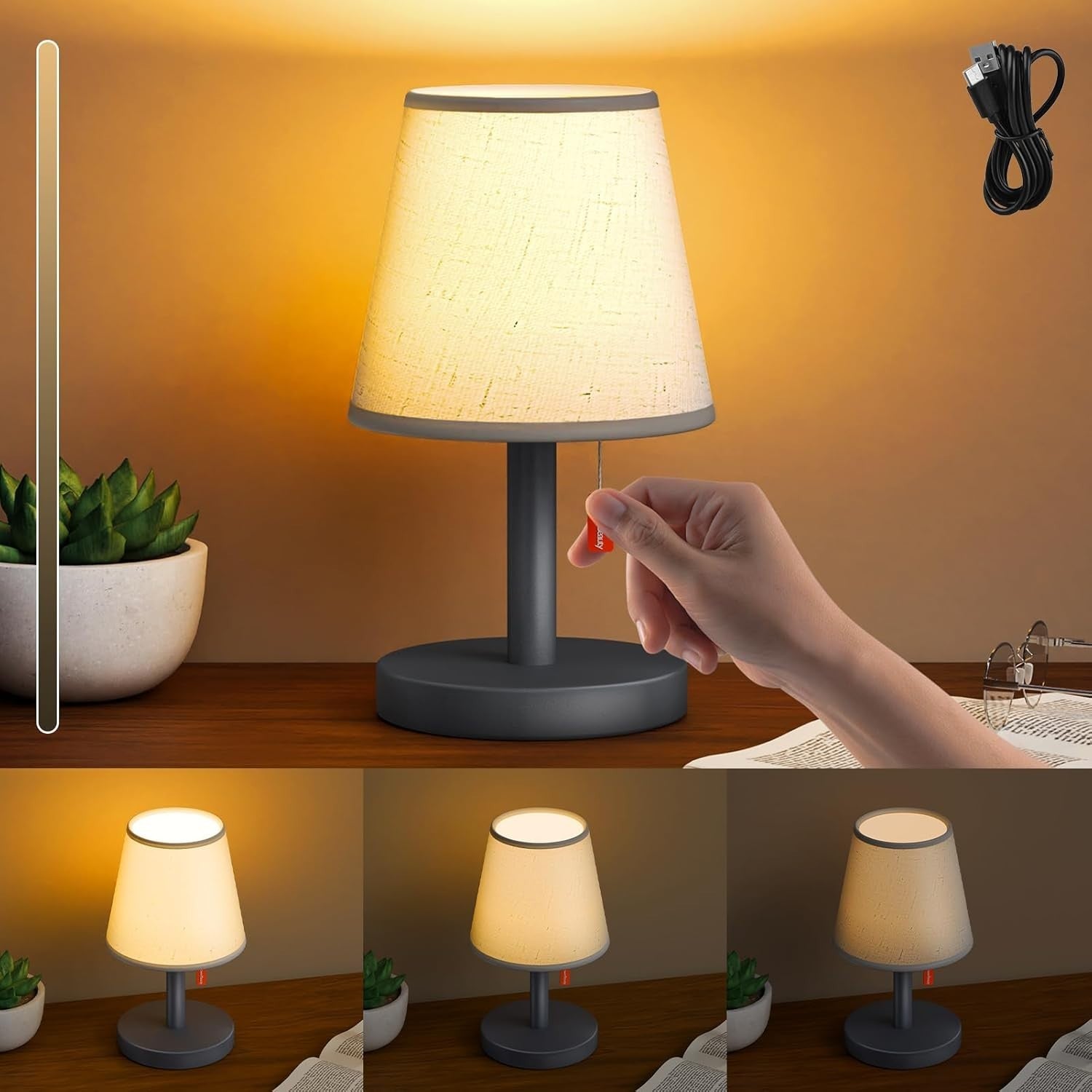 LED Nachttischlampe Modern 💡 Akku & USB Tischleuchte Schlafzimmer Büro