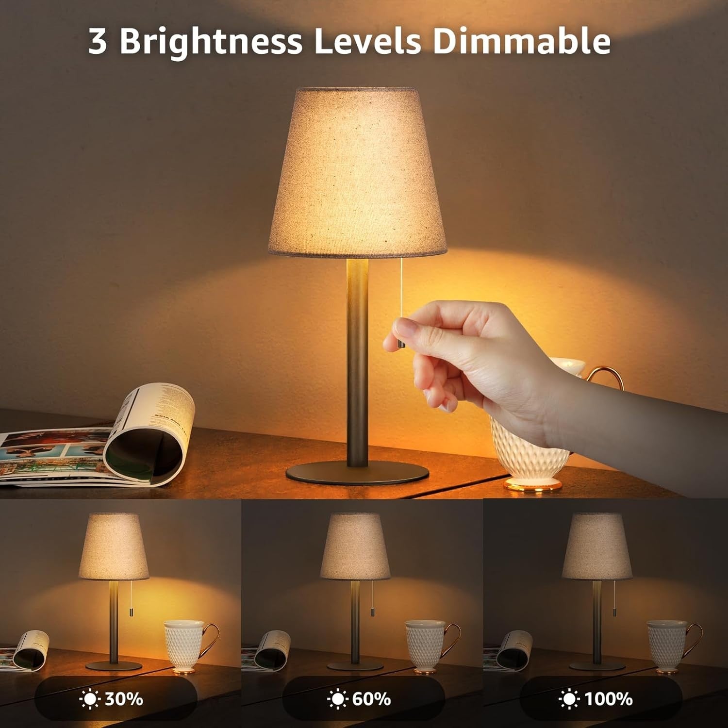 LED Akku Tischleuchte 💡 Dimmbar 3 Stufen USB Nachttischlampe Modern