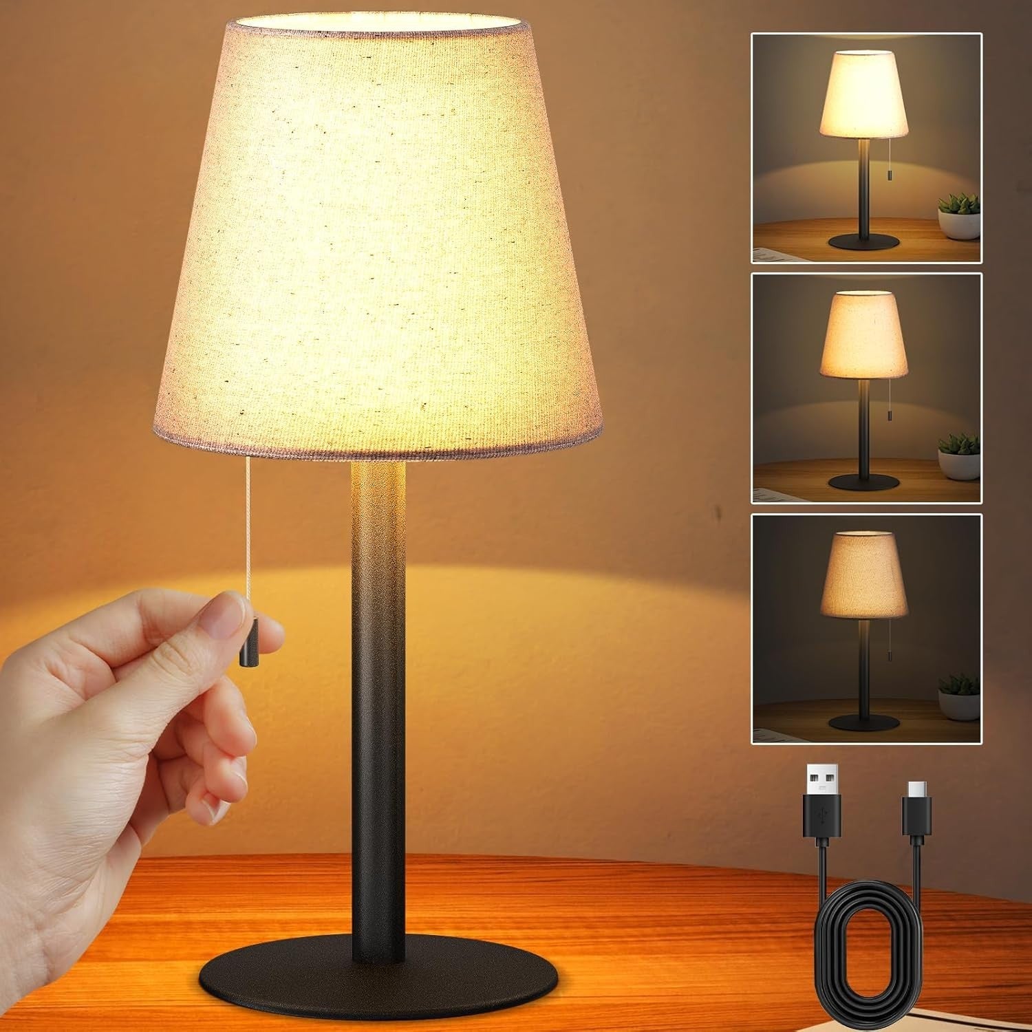 LED Akku Tischleuchte 💡 Dimmbar 3 Stufen USB Nachttischlampe Modern