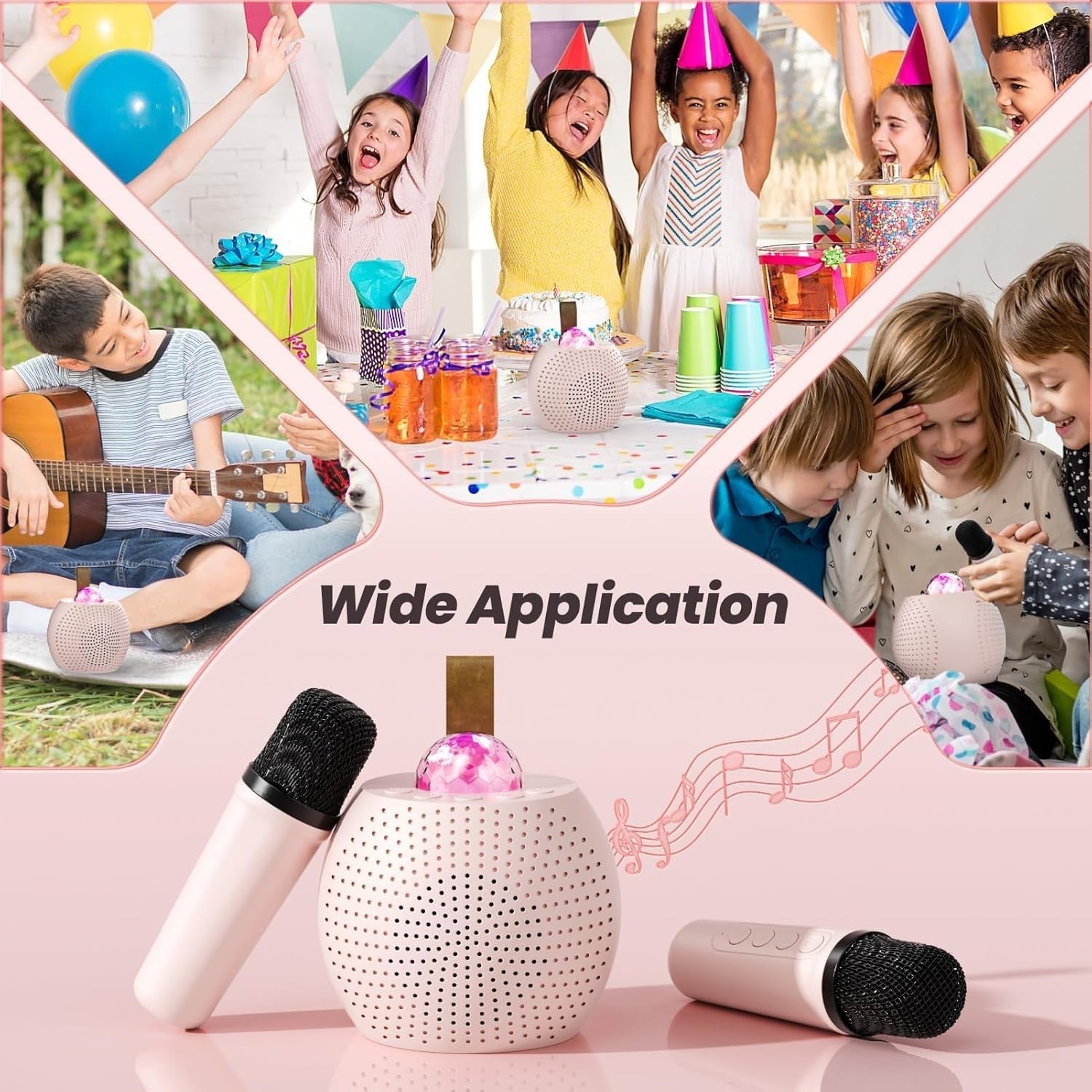 Karaoke Maschine Kinder 🎤 Bluetooth Lautsprecher 2 Mikrofone LED Rosa