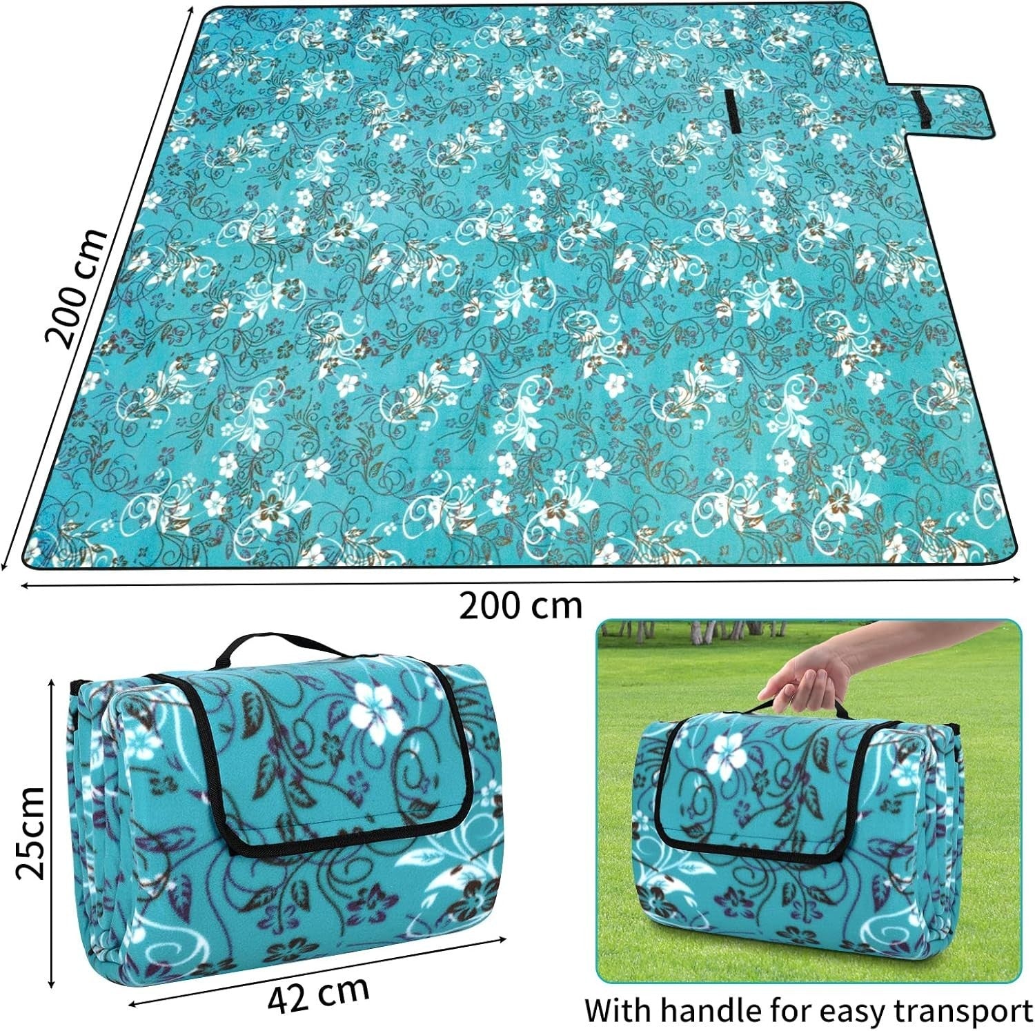 Picknickdecke 200x200cm Campingdecke wasserdicht wärmeisoliert Outdoor