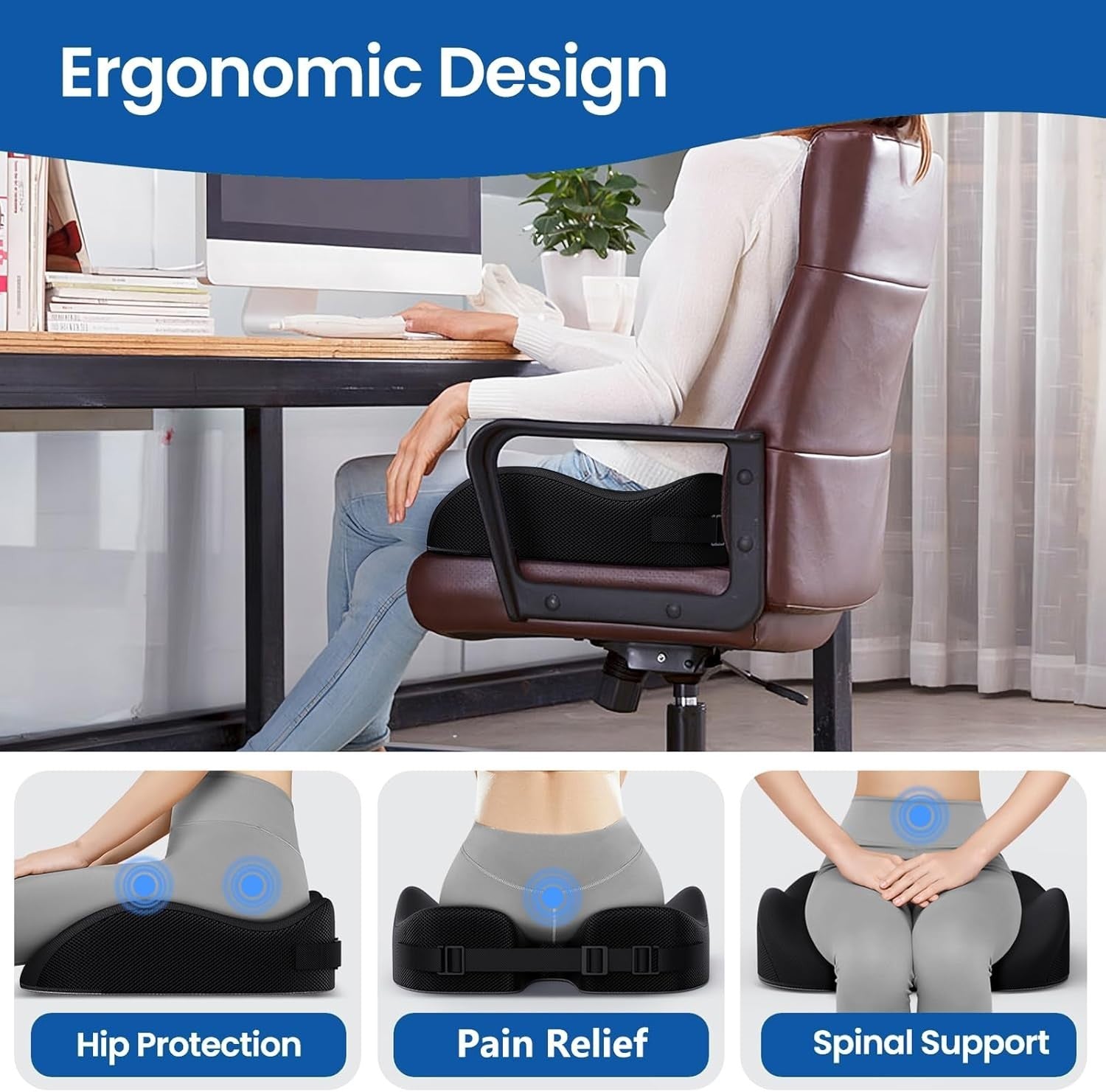 Orthopädisches Sitzkissen 💺 Memory Foam Ergonomisch für Büro & Auto