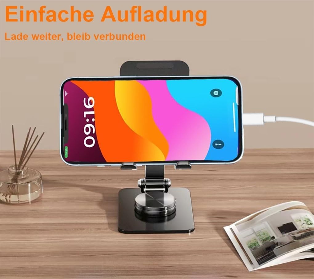 360° Drehbarer Handy-Ständer Tisch Metall Faltbar Verstellbar 4–11 Zoll