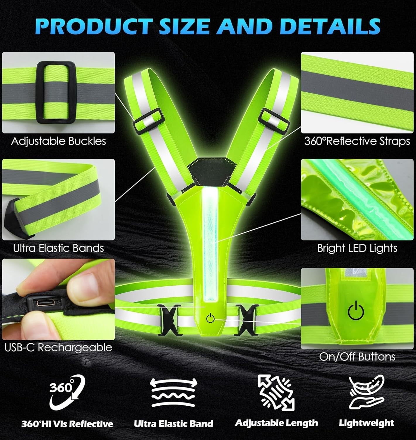 USB Warnweste Fahrrad Motorrad Reflektor Sicherheitsweste Sport Leuchtweste West