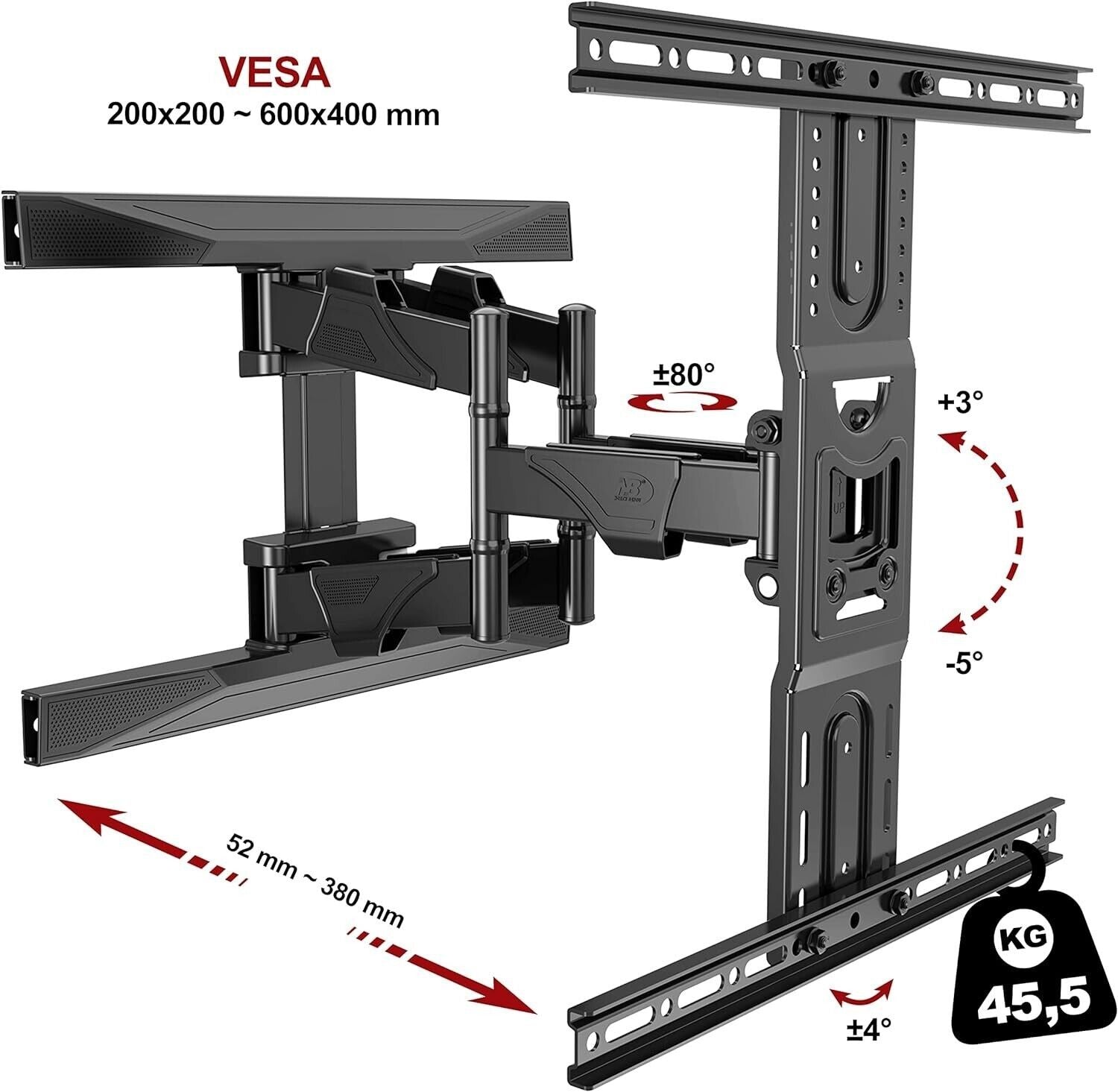 TV Wandhalterung, schwenkbar, robust, für Bildschirme von 45 bis 75 Zoll 11,9 cm