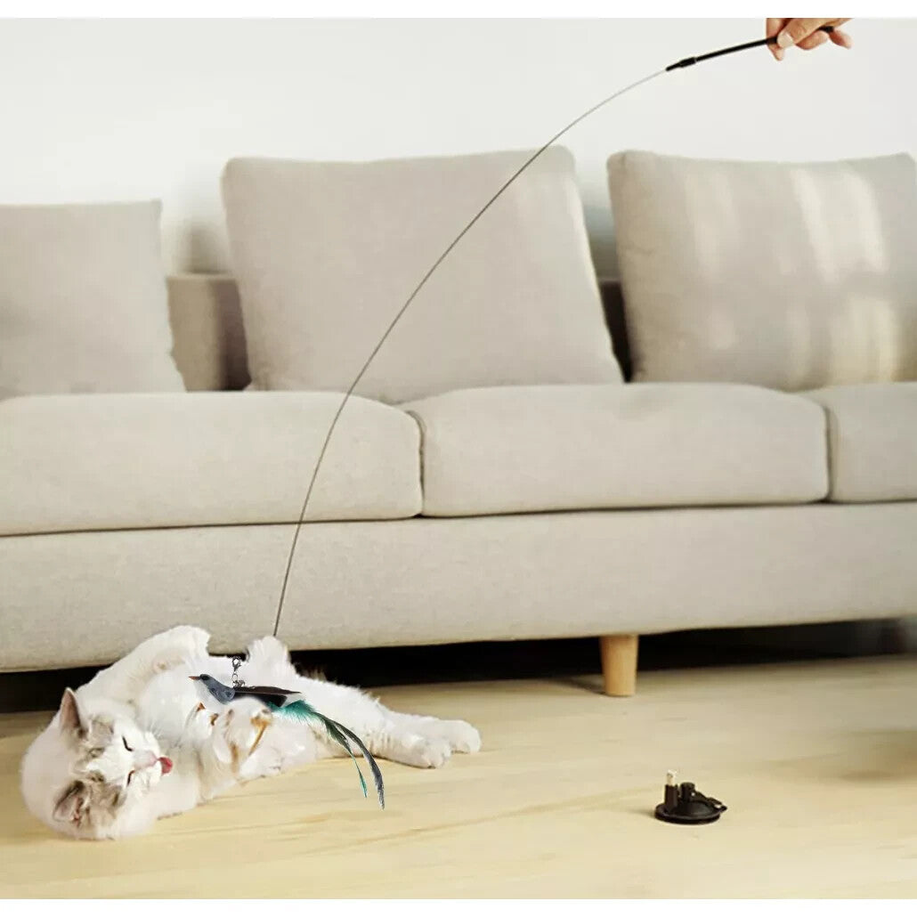 Katzenspielzeug Vogel mit Saugnapf & Angel – Interaktiv & Feder-Spielspaß 🐾🐾🐾