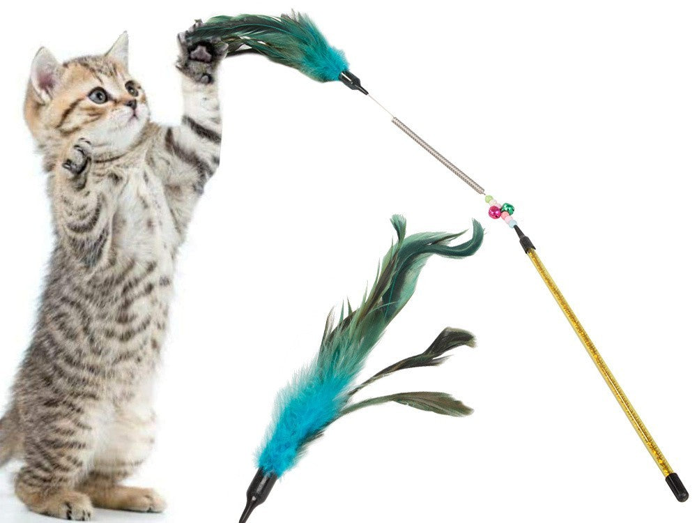 Interaktive Katzenangel mit Federn & Rassel – Spielstab für aktive Katzen, 60 cm lang – Fördert Bewegung & Spaß