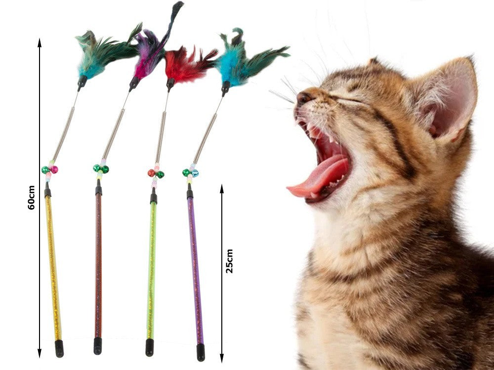Interaktive Katzenangel mit Federn & Rassel – Spielstab für aktive Katzen, 60 cm lang – Fördert Bewegung & Spaß