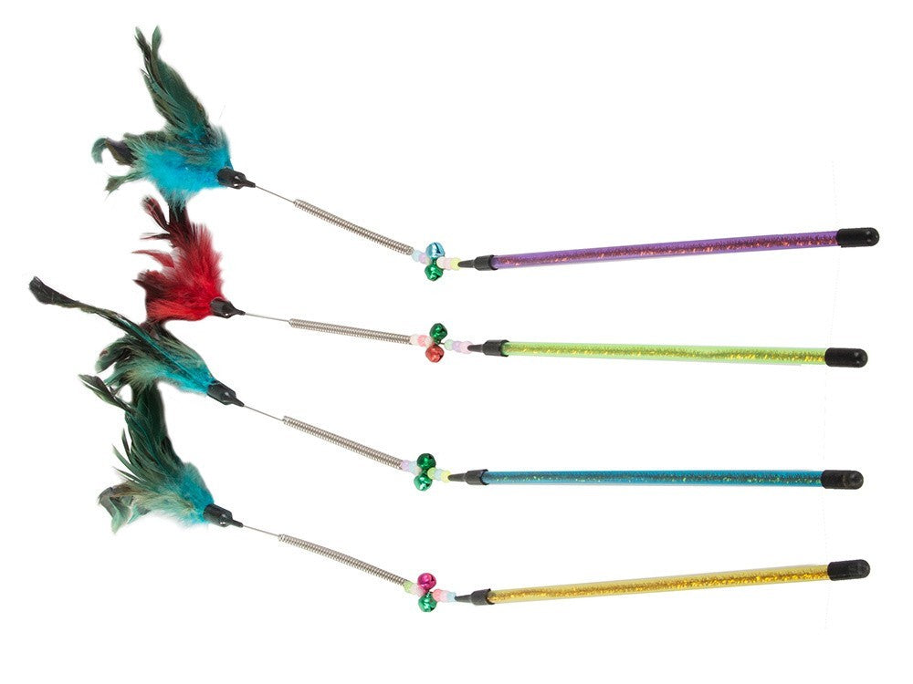 Interaktive Katzenangel mit Federn & Rassel – Spielstab für aktive Katzen, 60 cm lang – Fördert Bewegung & Spaß