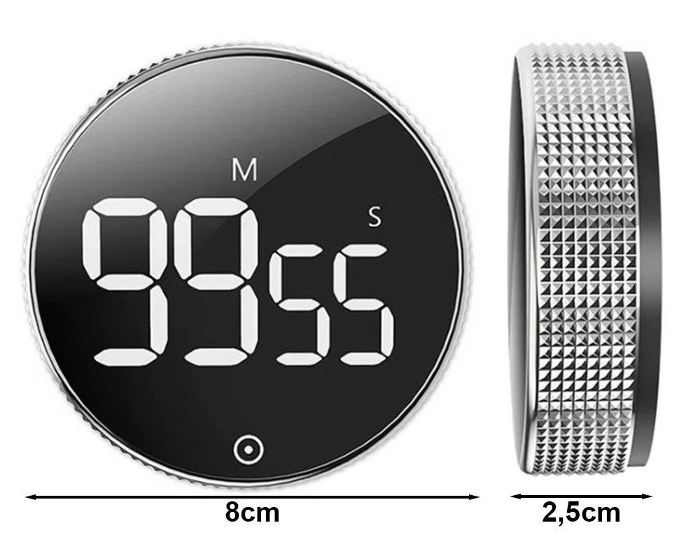 Digitaler Küchentimer mit Magnet – Elektronische Stoppuhr mit LED-Display, 3 Alarmstufen & Drehknopf – Für Küche, Training & Büro