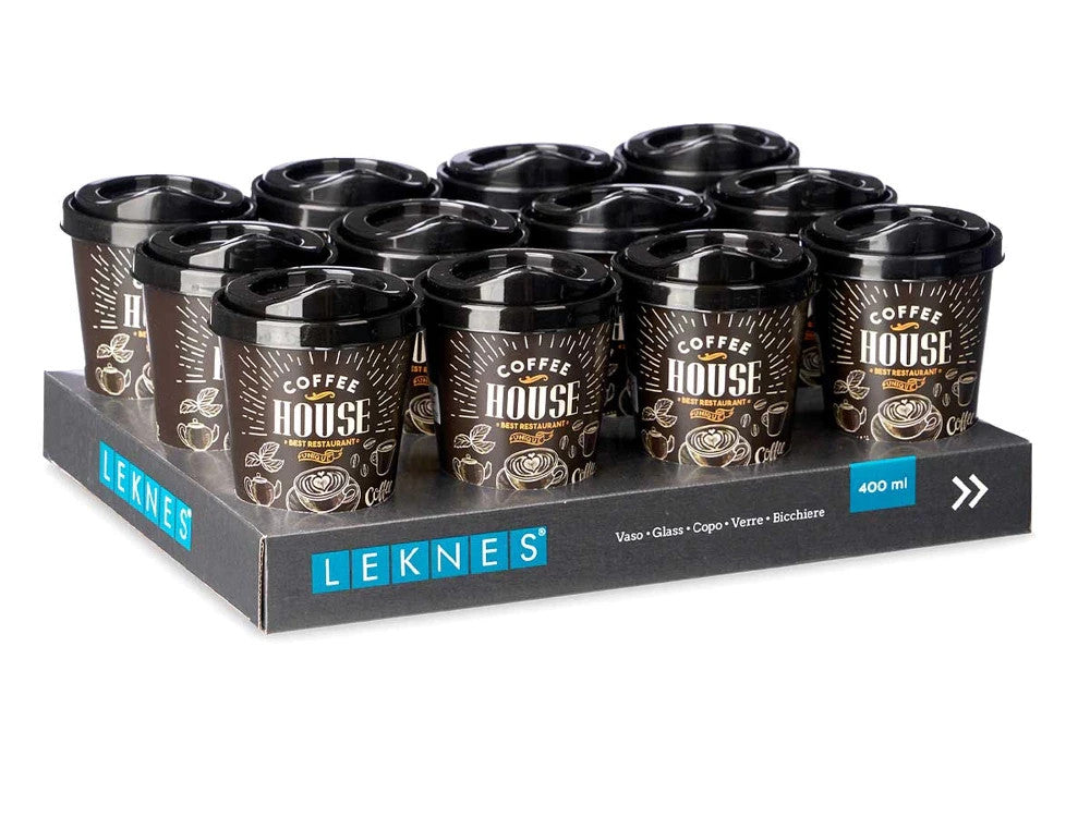 Kunststoffbecher 400 ml mit Deckel – To Go Becher Schwarz, Wiederverwendbar ☕