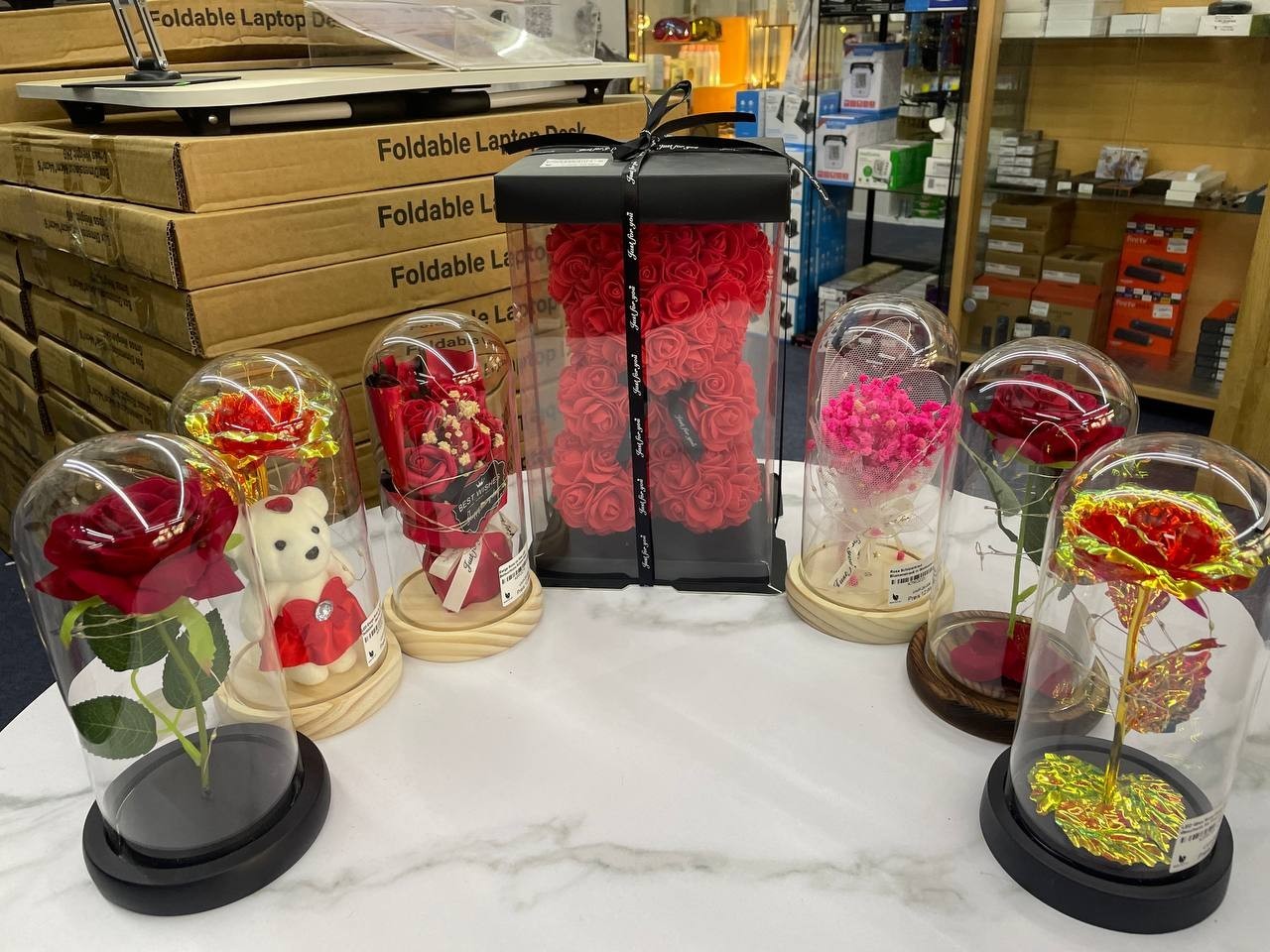 LED Blumen Geschenk im Glas mit Licht 🌸 Deko Rose & Bär für Valentinstag