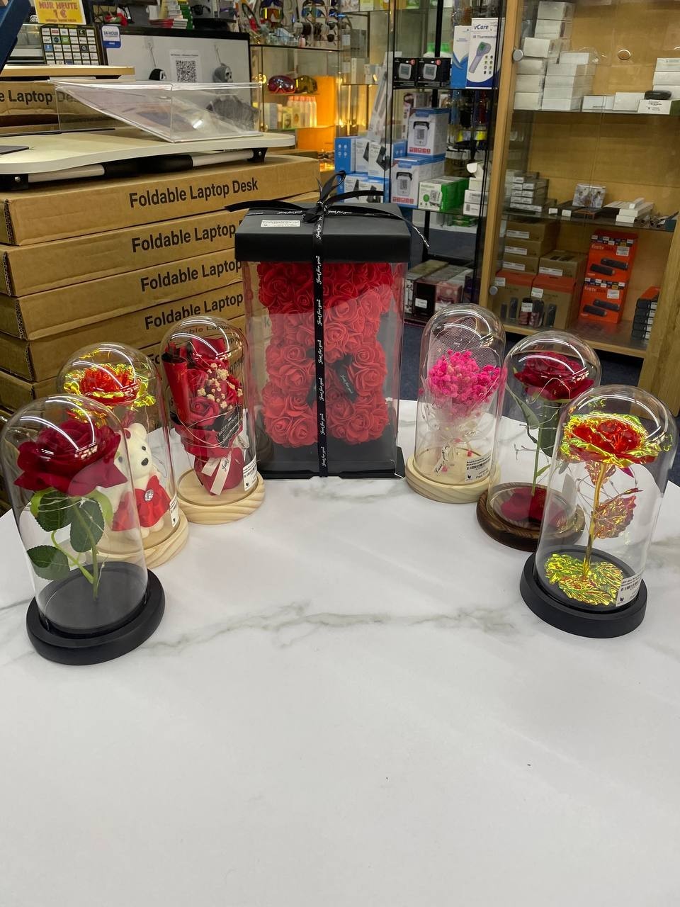 LED Blumen Geschenk im Glas mit Licht 🌸 Deko Rose & Bär für Valentinstag