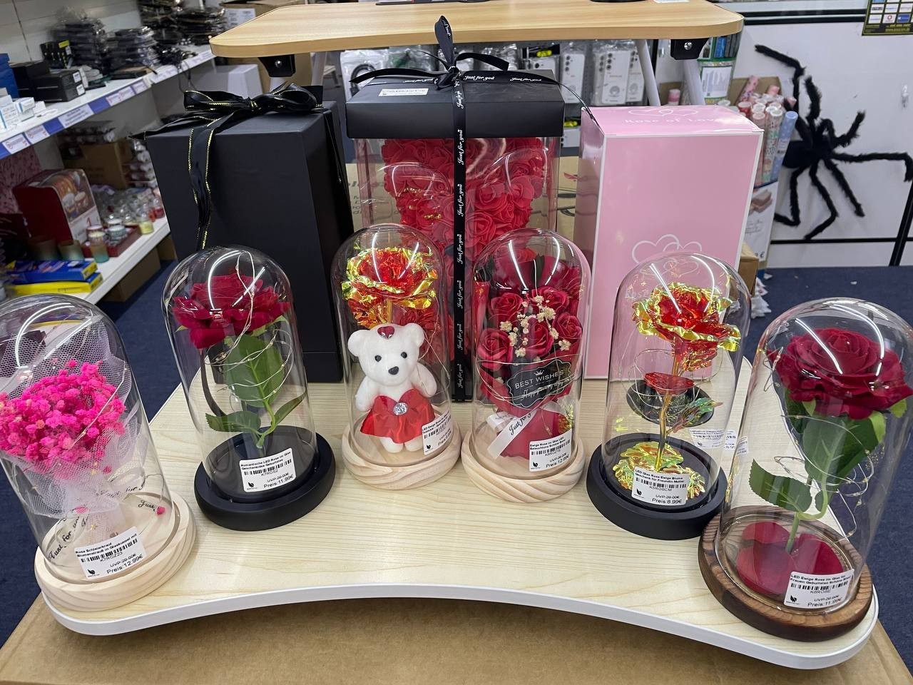 LED Blumen Geschenk im Glas mit Licht 🌸 Deko Rose & Bär für Valentinstag