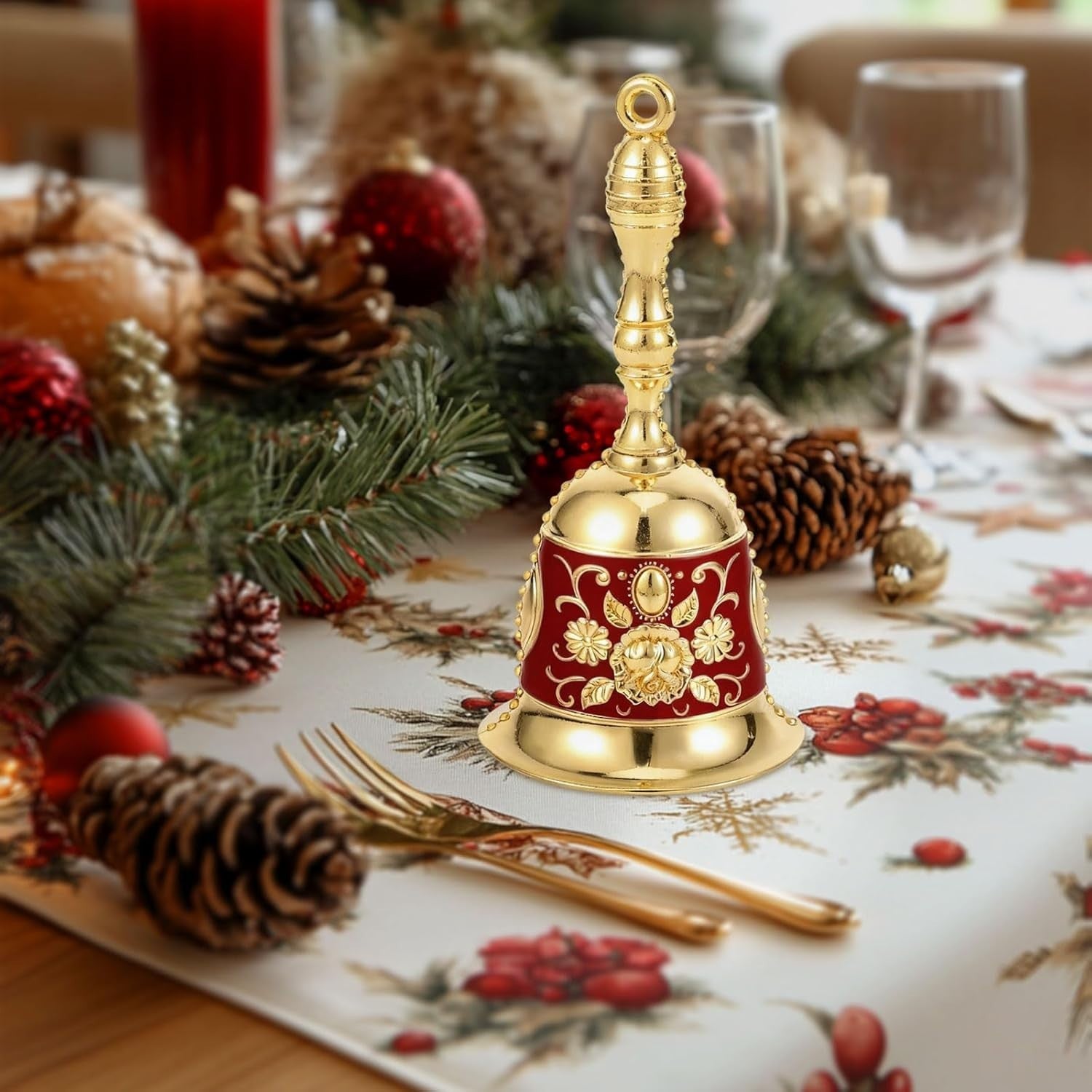 Spetsbst Handglocke Metall Retro Prägemuster Service Tischglocke Rot 🔔🎅
