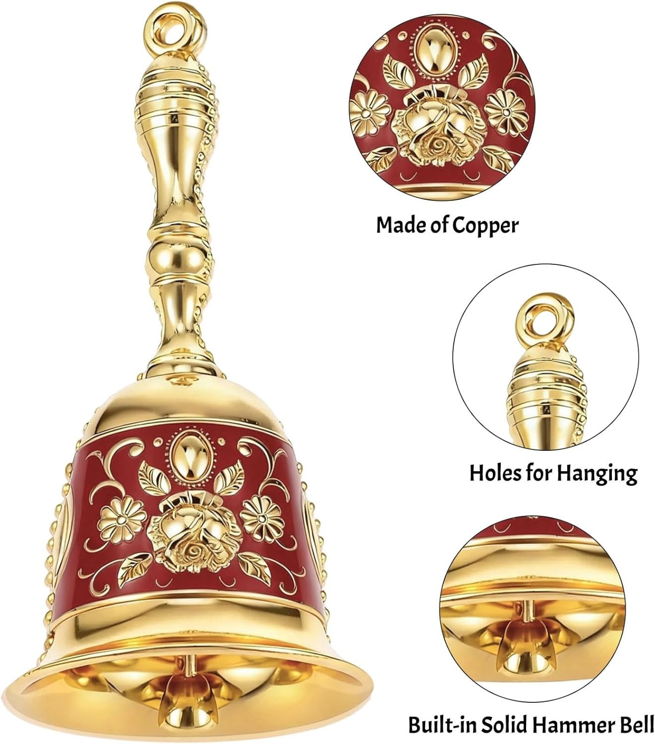 Spetsbst Handglocke Metall Retro Prägemuster Service Tischglocke Rot 🔔🎅