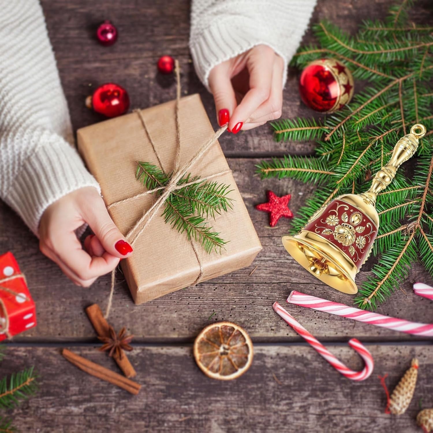 Spetsbst Handglocke Metall Retro Prägemuster Service Tischglocke Rot 🔔🎅